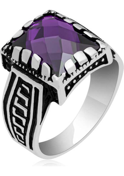 Gümüş Lila Zirkon Taşlı Çocuk Erkek Yüzük