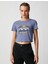 Crop Tişört Baskılı Bisiklet Yaka Kısa Kollu 3
