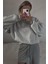 Gri Kapüşonlu Basic Sweatshirt Kadınlar İçin Uzun Kol Rahat Tasarım 3