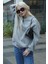 Gri Kapüşonlu Basic Sweatshirt Kadınlar İçin Uzun Kol Rahat Tasarım 5
