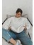 Ekru Basic Sweatshirt Kadın Bisiklet Yaka Uzun Kol Düz Renk Oversize Kalıp 2