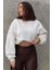 Ekru Basic Sweatshirt Kadın Bisiklet Yaka Uzun Kol Düz Renk Oversize Kalıp 5