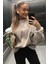 Kadın Sweatshirt Bej Renk Uzun Kol Dik Yaka Günlük Kullanım İçin 1