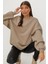 Kadın Sweatshirt Bej Renk Uzun Kol Dik Yaka Günlük Kullanım İçin 3