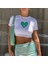 Vintage Green Heart Baskılı Beyaz Crop 2