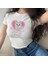 Pretty Cat & Heart Baskılı Beyaz Crop 4