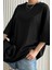 Siyah Basic Düz Baskısız Oversize Salas Boyfriend Kadın T-Shirt 3
