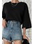 Siyah Basic Düz Baskısız Oversize Salas Boyfriend Kadın T-Shirt 4