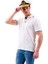 Beyaz Üzerine Geometrik Desenli Yaka Kol Biye Detaylı Polo Yaka Kısakol Pamuk Slim Fit Tişört 3