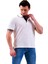 Beyaz Üzeri Lacivert Puantiyeli Yaka Pat Detaylı Polo Yaka Kısakol Pamuk Slim Fit Tişört 3