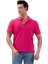 Pembe Yeşil Yaka Pat ve Kol Detaylı Polo Yaka Kısakol Pamuk Slim Fit Tişört 1