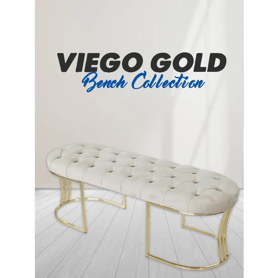 Gazzini Furniture Viego Gold Krem-Kapitoneli Model Puf&bench&koltuk-Oturak-Uzun Makyaj Puff-Yatak Odası Ucu&önü