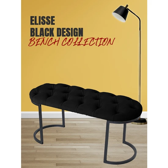 Gazzini Furniture Elısse Siyah Model- Oval Metal Ayak 100 cm Bench&koltuk&puf-Yatak Odası Önü&ucu Puff&oturak