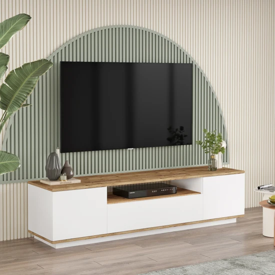 L'occi Concept Delphin 180 cm Raflı Kapaklı  Tv Ünitesi DLP7-AW Çam-Beyaz