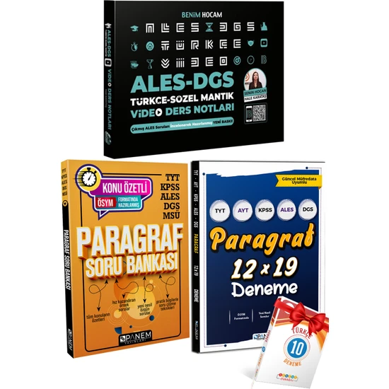 Benim Hocam Yayınları  ALES -DGS Türkçe Matematik Sözel Mantık + Panem Paragraf Soru Bankası + Paragraf Deneme + Türkçe 10 D