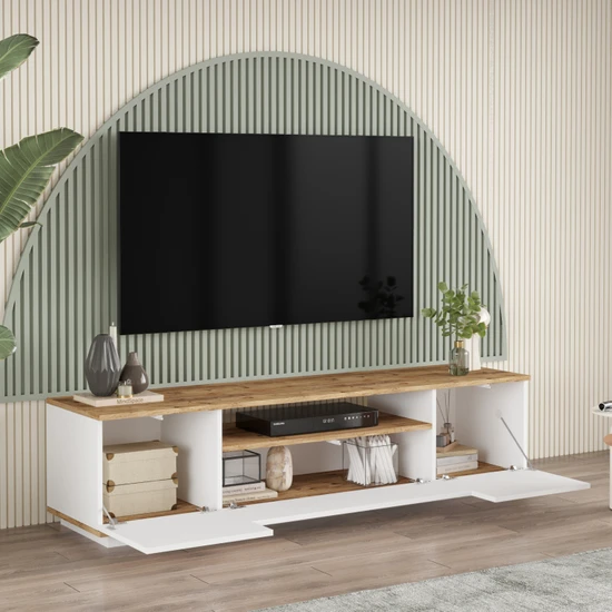 L'occi Concept Delphin 180 cm Raflı Kapaklı Tv Ünitesi DLP7-AW Çam-Beyaz