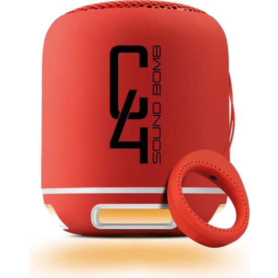 Powerway  C4 Kırmızı Taşınabilir Bluetooth Hoparlör Ses Bombası Yüksek Ses Gücü Sese Duyarlı LED Işık