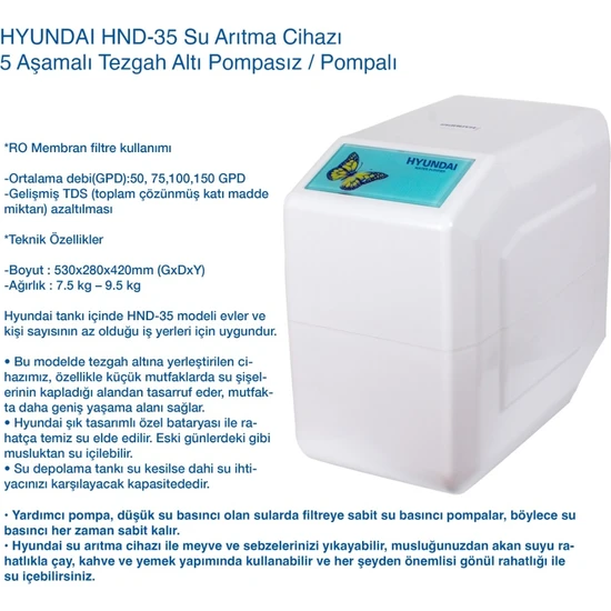 Hnd-35 M Pompalı ( Motorlu ) Hyundai Su Arıtma Cihazı