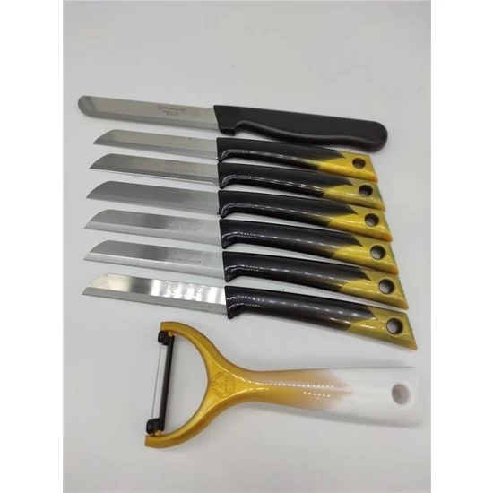 Solingen Siyah-Altın Mutfak Bıçak Seti 7 Parça Soyacak Dahil Soyma Dilimleme Meyve Sebze Bıçağı