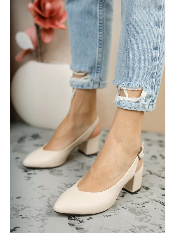 Muggo GZHW711 Garantili Kadın Arkası Açık Klasik Günlük Tarz Şık ve Rahat Topuklu Ayakkabı