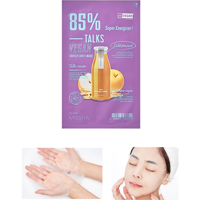MISSHA Nemlendirici ve Aydınlatıcı Vegan Yaprak Maske Talks Vegan Squeeze Sheet Mask (Super Energizer)