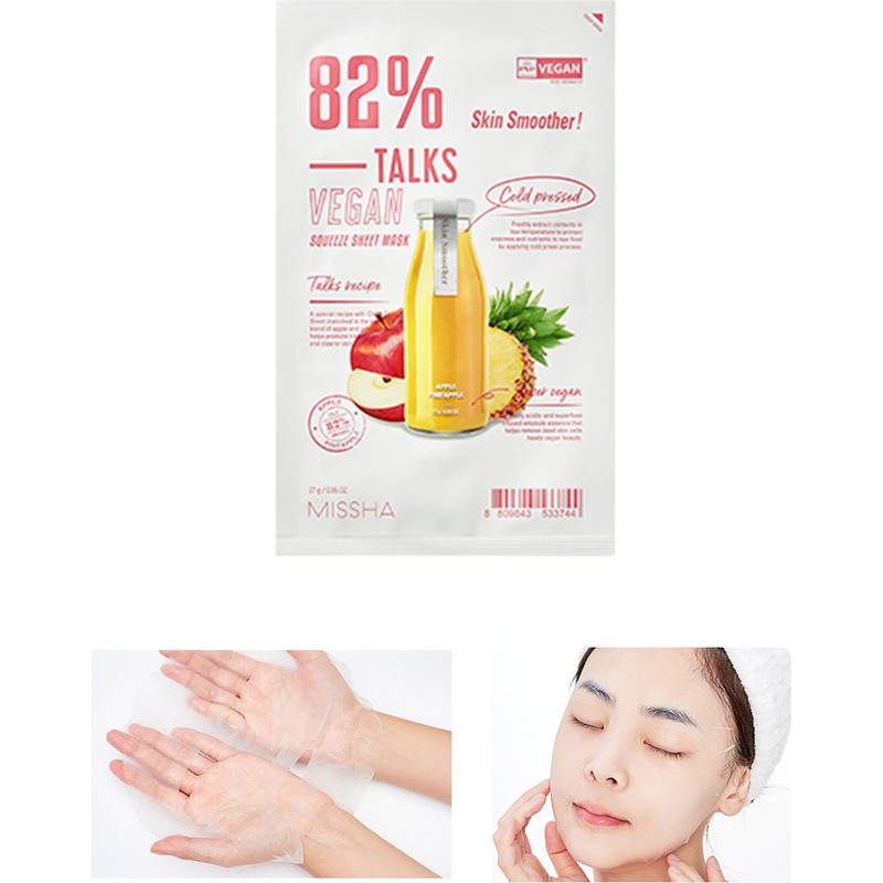 MISSHA Vegan Yaprak Maske Pürüzsüzleştirici Özellikli Besleyici Kağıt Maskesi Talks 82% 1 Adet