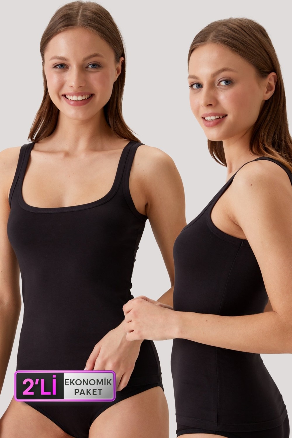 Pierre Cardin 2'li Ekonomik Paket Beyaz 1025 Kare Yaka Kalın Askılı Basic Pamuklu Atlet Set görsel 8