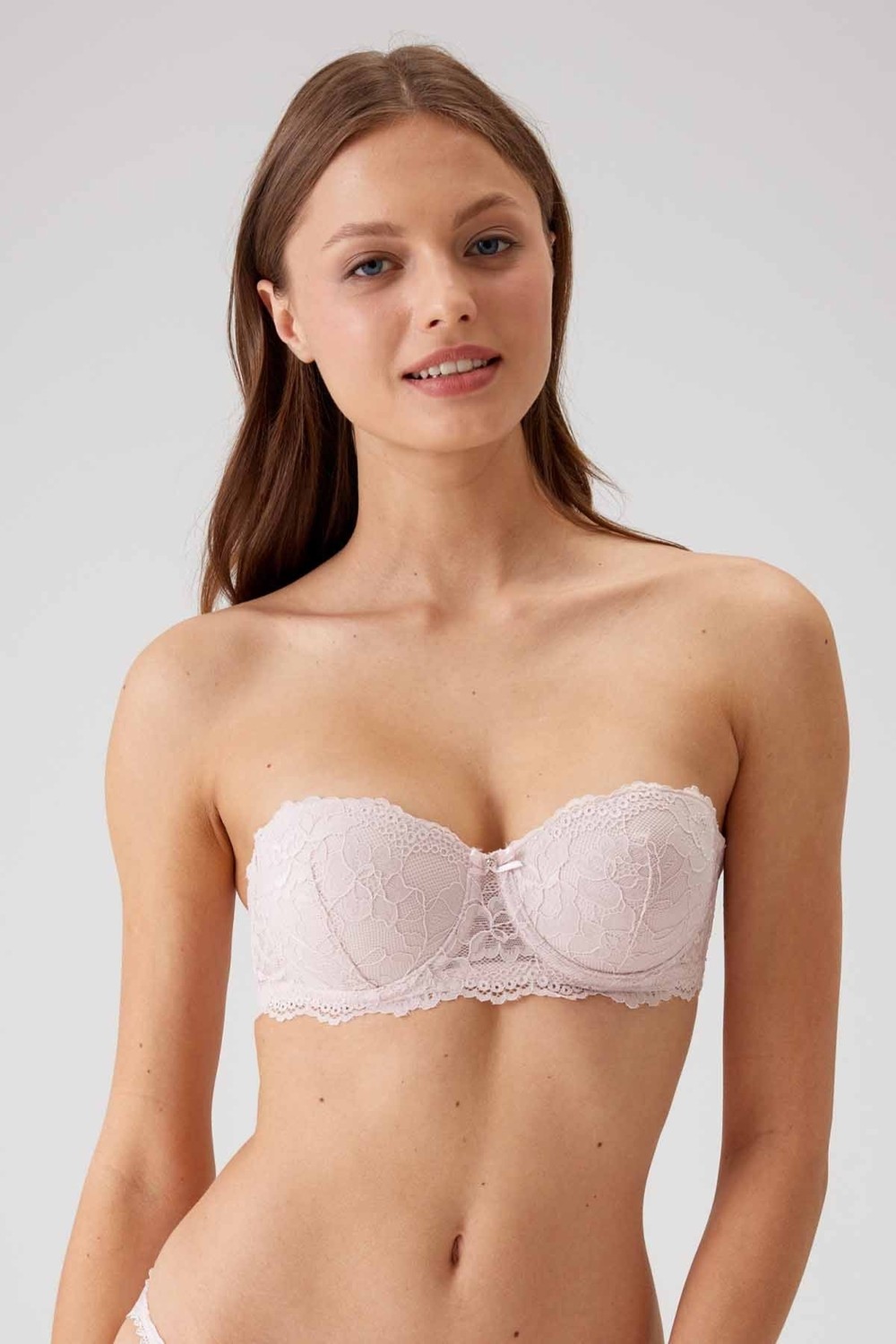Pierre Cardin 2'li Ekonomik Paket Pudra-Siyah 6202-2 Balenli Desteksiz Straplez Dantelli Sütyen Set görsel 2