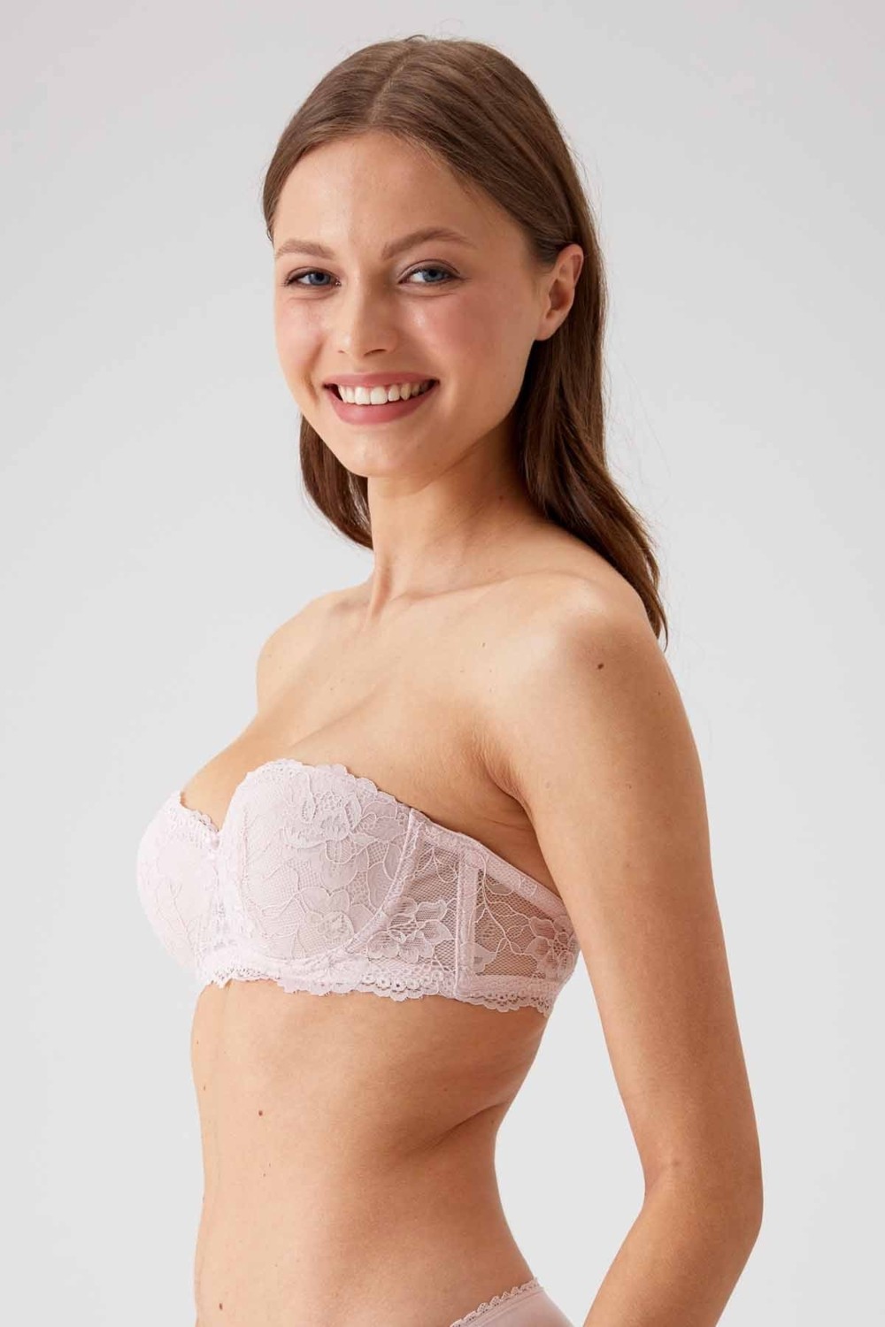 Pierre Cardin 2'li Ekonomik Paket Pudra-Siyah 6202-2 Balenli Desteksiz Straplez Dantelli Sütyen Set görsel 4