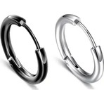 Trend Collection Unisex 12 mm Siyah Gümüş Renk Cerrahi Çelik Klasik Halka Küpe Seti