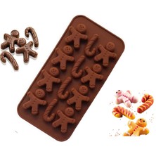 Paras Ticaret 12 Göz Gingerbread Man ve Baston Şeker Temalı Silikon Kek Kurabiye Buz Çikolata vb. Kalıbı Küçük Silikon Kalıp (1 ADET) EBAT: 21 x 10,4 cm