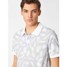 Koton Polo Yaka Tişört Çiçekli Düğmeli Kısa Kollu Dar Kesim