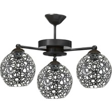 Lambadar Siyah 3'lü Modern Selçuklu Motifli Plofonyer Model Avize