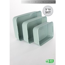 Aes Home Elmas Desenli Organizer Düzenleyici 3'lü Sepet Set Su Yeşili