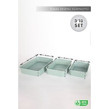 Aes Home Elmas Desenli Organizer Düzenleyici 3'lü Sepet Set Su Yeşili