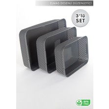 Aes Home Elmas Desenli Organizer Düzenleyici 3'lü Sepet Set Gri