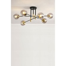 Lambadar Modern Füme Glop Camlı Çapraz Model Altılı Siyah Avize