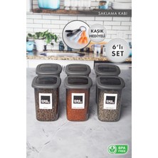 Aes Home Kırılmaz Kare Erzak Saklama Kabı Füme 1,20 lt x 6 Adet (6'lı Kaşık Seti ve Etiket)