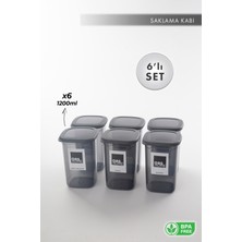 Aes Home Kırılmaz Kare Erzak Saklama Kabı Füme 1,20 lt x 6 Adet (6'lı Kaşık Seti ve Etiket)