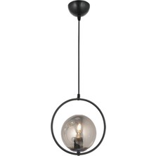 Lambadar Modern Füme Glop Camlı Daire Model Tekli Siyah Sarkıt Avize