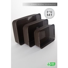 Aes Home Elmas Desenli Organizer Düzenleyici 3'lü Sepet Set Kahverengi