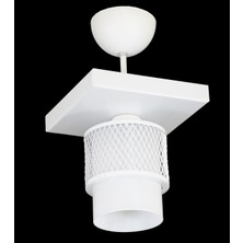 Lambadar Tekli Beyaz Cam Kafes Model Modern Plafonyer Avize