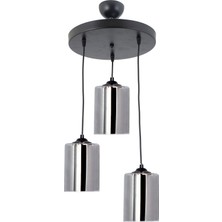 Lambadar Modern Spor Model 3'lü Füme Hakiki Cam Sarkıt Avize