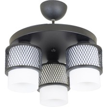 Lambadar Üçlü Beyaz Cam Kafes Model Modern Plafonyer Avize