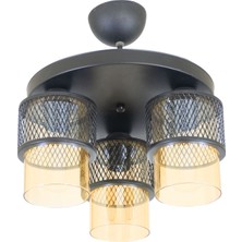 Lambadar Üçlü Bal Cam Kafes Model Modern Plafonyer Avize