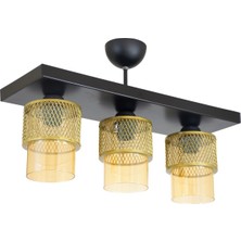 Lambadar Üçlü Bal Cam Kafes Model Modern Plafonyer Avize