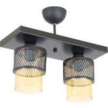 Lambadar Ikili Bal Cam Kafes Model Modern Plafonyer Avize