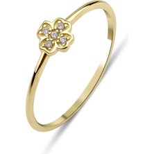 Kairos Jewelry 14 Ayar Altın Beyaz Taşlı Yonca Yüzük KRS085-14GRZ-2