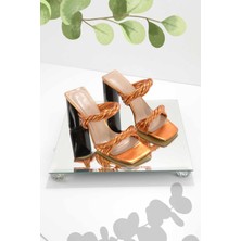 Metalik Turuncu  Kadın Terlik K04188130509