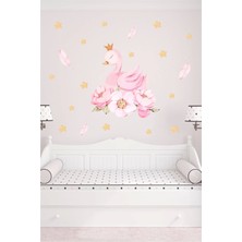 Neşeli Günlerim Çiçekli Kuğu Duvar Sticker 50X70 cm